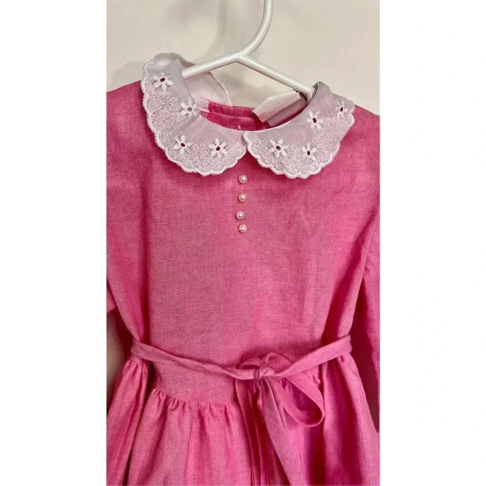 Vintage 80s Nannette Little Girls 4T Pink Easter Church Tutu Lace Dress - Picture 1 of 13